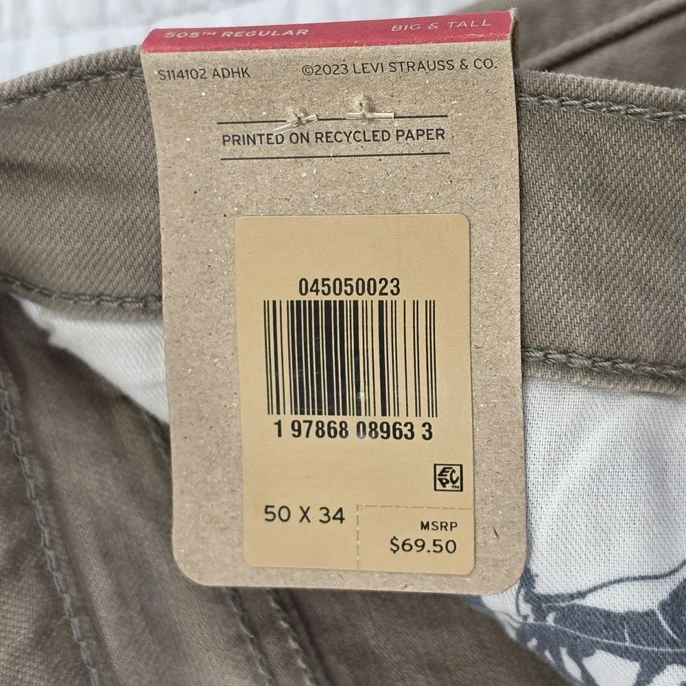 Levi's 505 Regular Fit Jeans Men's Big & Tall 50x34 Tan Stretch Denim NEW NWT